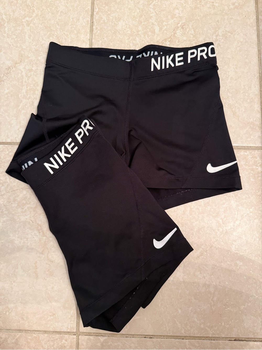 Nike Pro Black Shorts with White Swoosh 3” (2 of them)